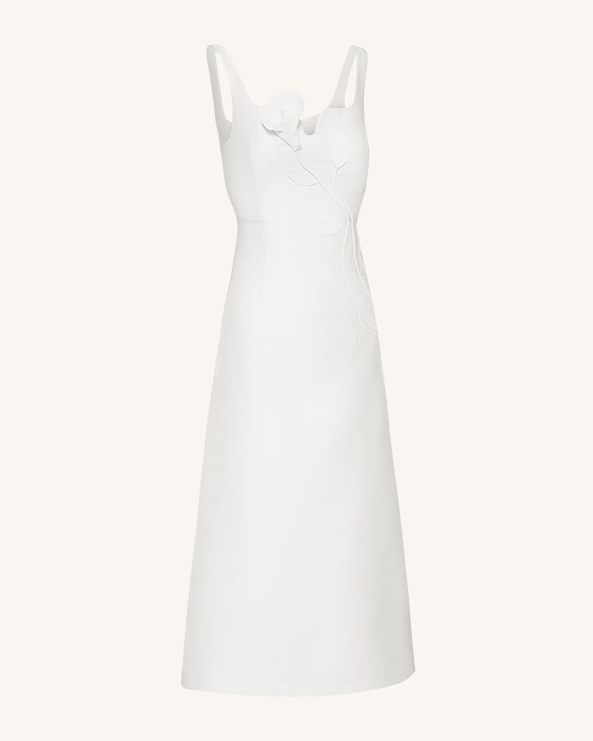 3D Vine-Appliqué Asymmetric Sweetheart Gown - White | JW PEI
