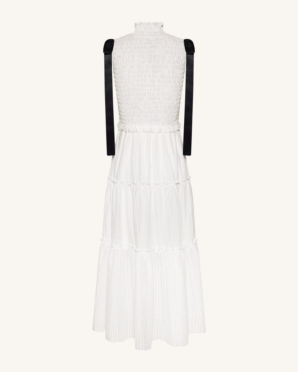 High-Neck Sleeveless Smocked Three-Tier Maxi Dress - White | JW PEI