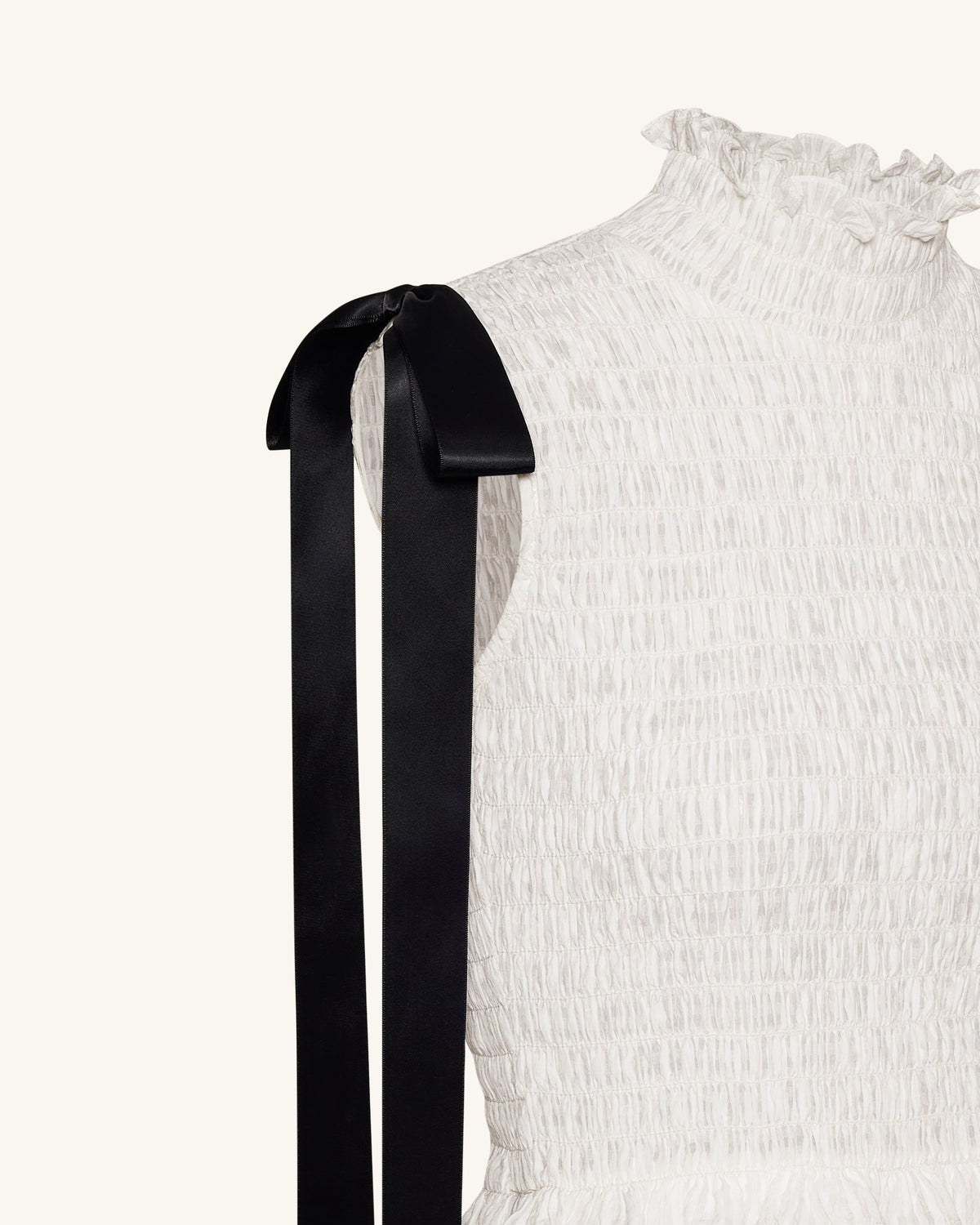 High-Neck Sleeveless Smocked Three-Tier Maxi Dress - White | JW PEI