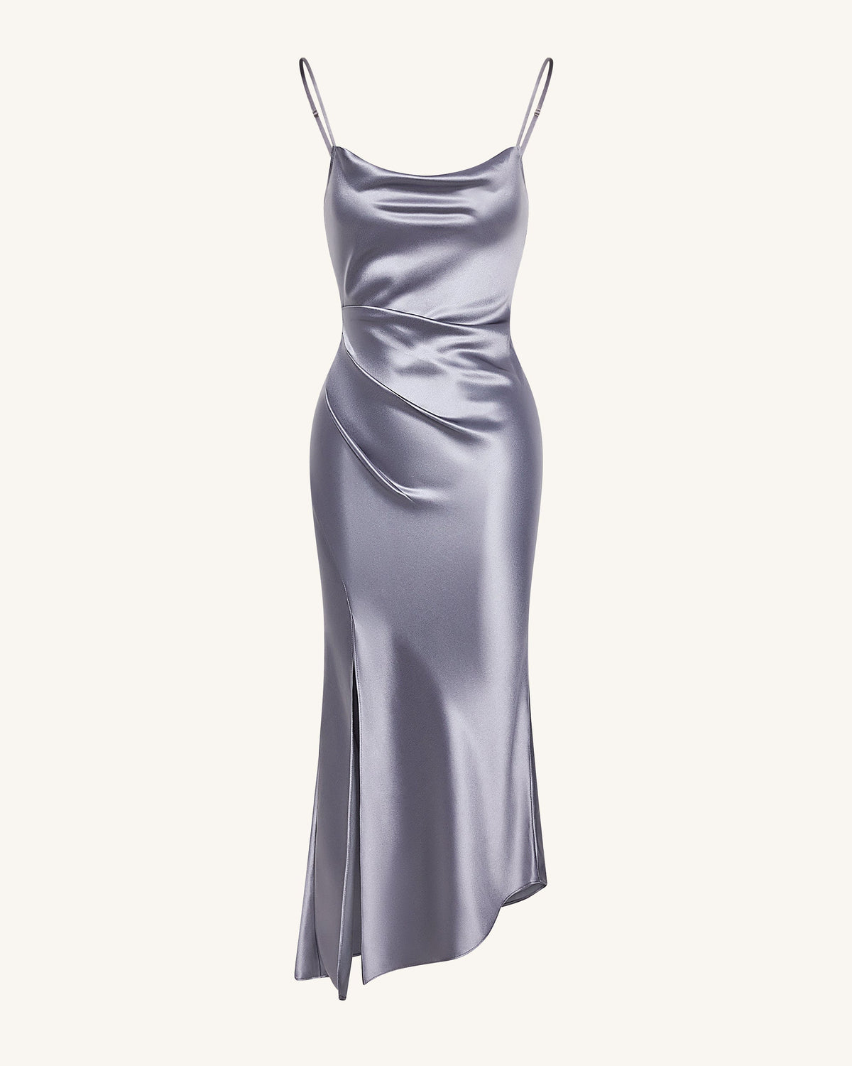 Liquid Satin Cowl-Slit Gown - Silver | JW PEI