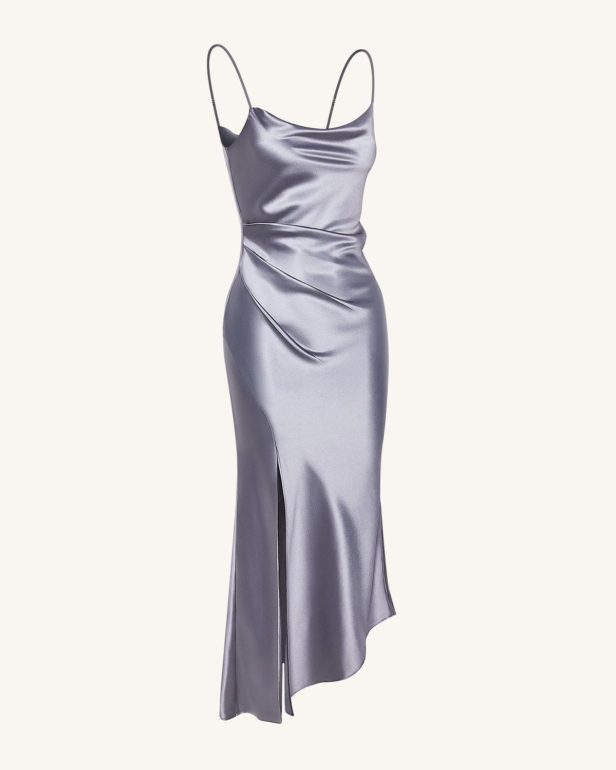 Liquid Satin Cowl-Slit Gown - Silver | JW PEI