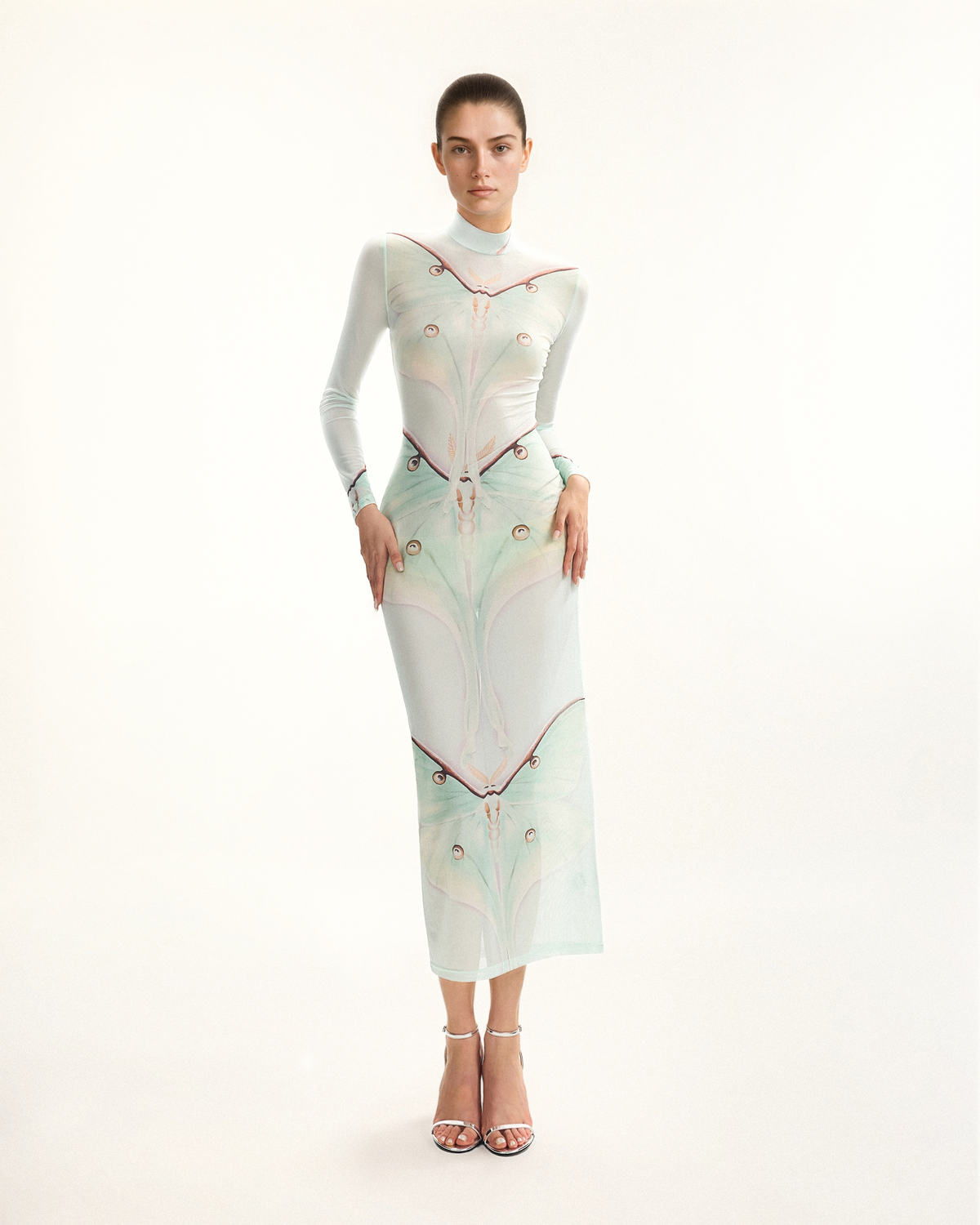 Moth Sheer Mesh Gown - Green/Beige | JW PEI