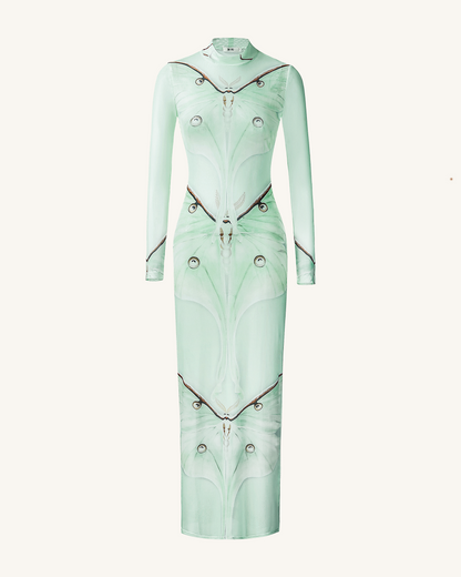 Moth Sheer Mesh Gown - Green/Beige | JW PEI