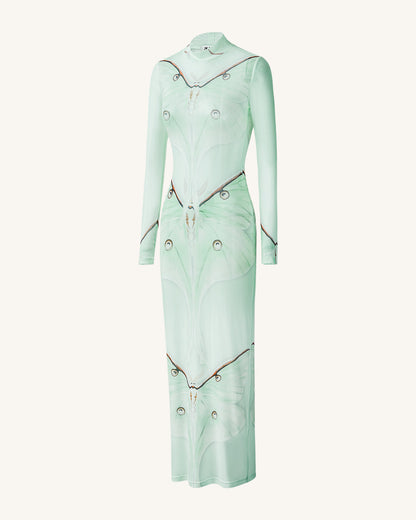Moth Sheer Mesh Gown - Green/Beige | JW PEI