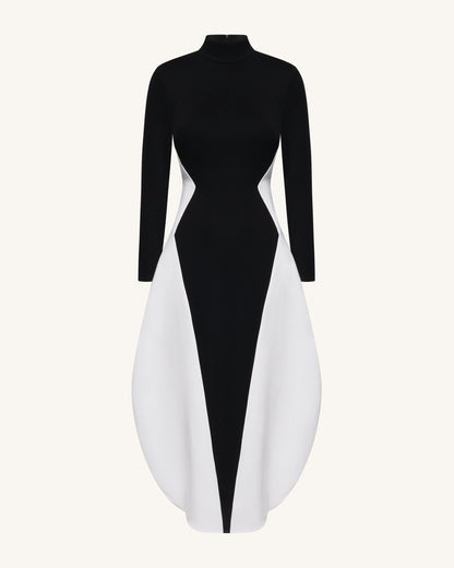 Monochrome Paneled Long-Sleeve Maxi Dress - Black | JW PEI