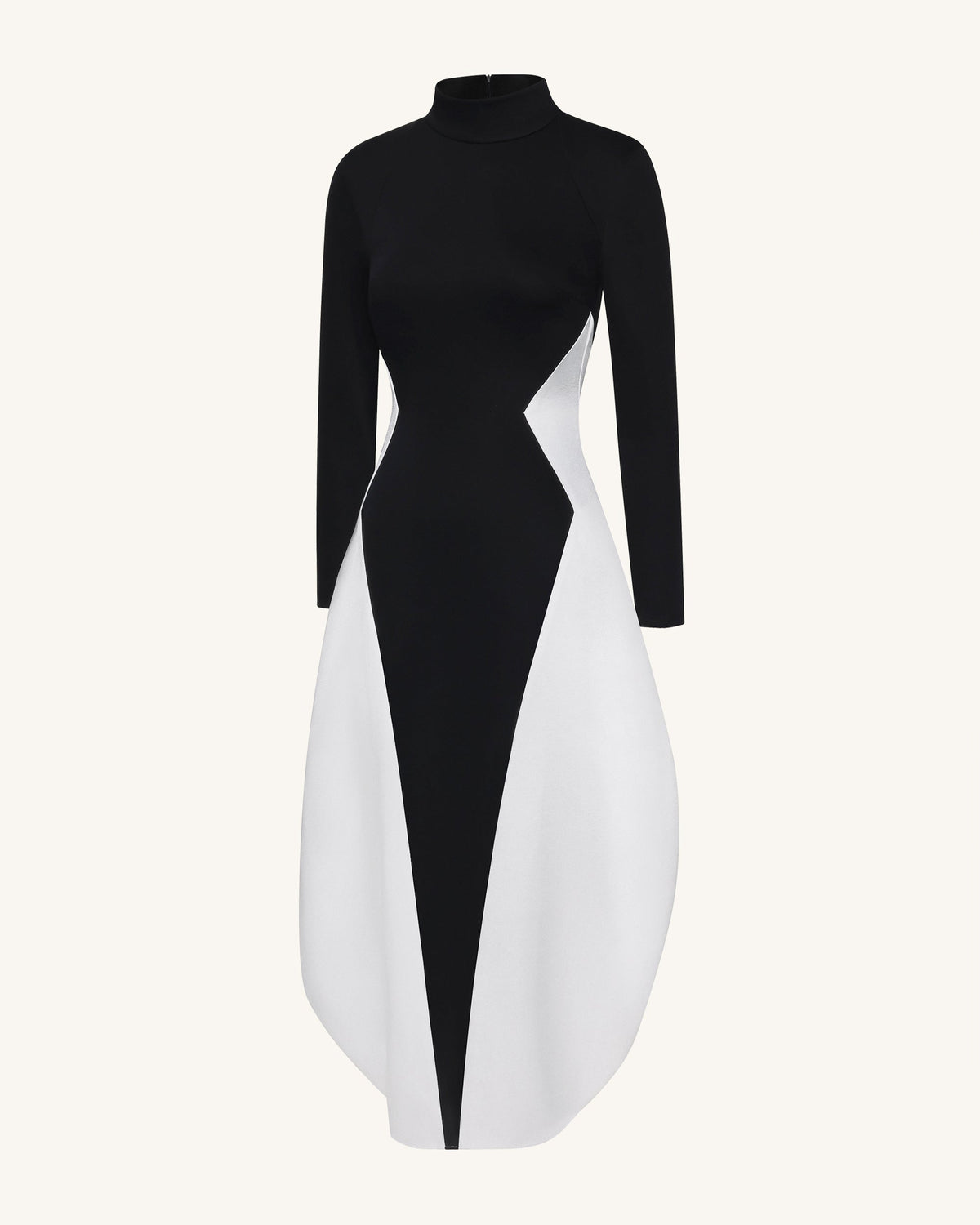 Monochrome Paneled Long-Sleeve Maxi Dress - Black | JW PEI