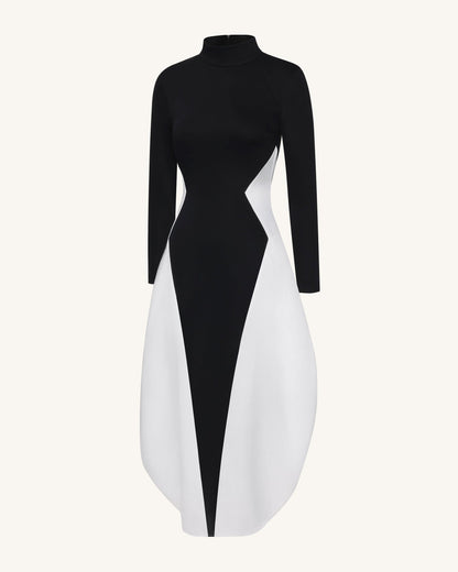 Monochrome Paneled Long-Sleeve Maxi Dress - Black | JW PEI
