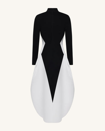 Monochrome Paneled Long-Sleeve Maxi Dress - Black | JW PEI