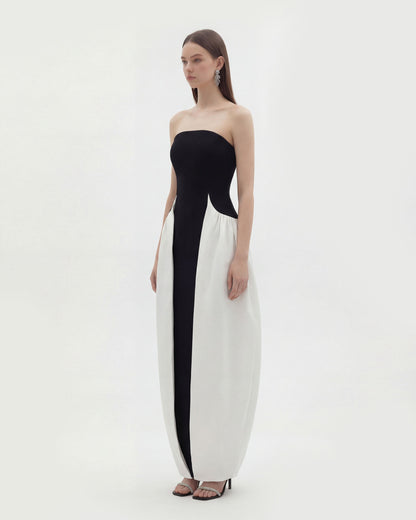 Monochrome Paneled Strapless Sculptural Maxi Dress - Black | JW PEI
