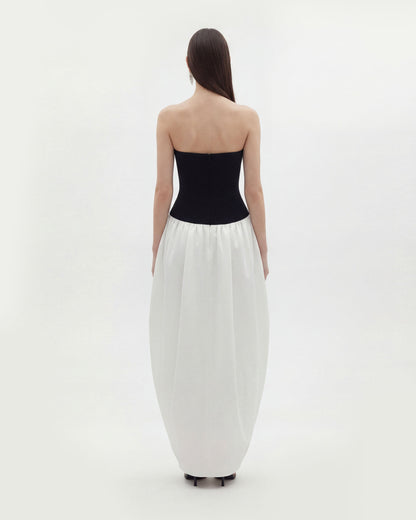 Monochrome Paneled Strapless Sculptural Maxi Dress - Black | JW PEI