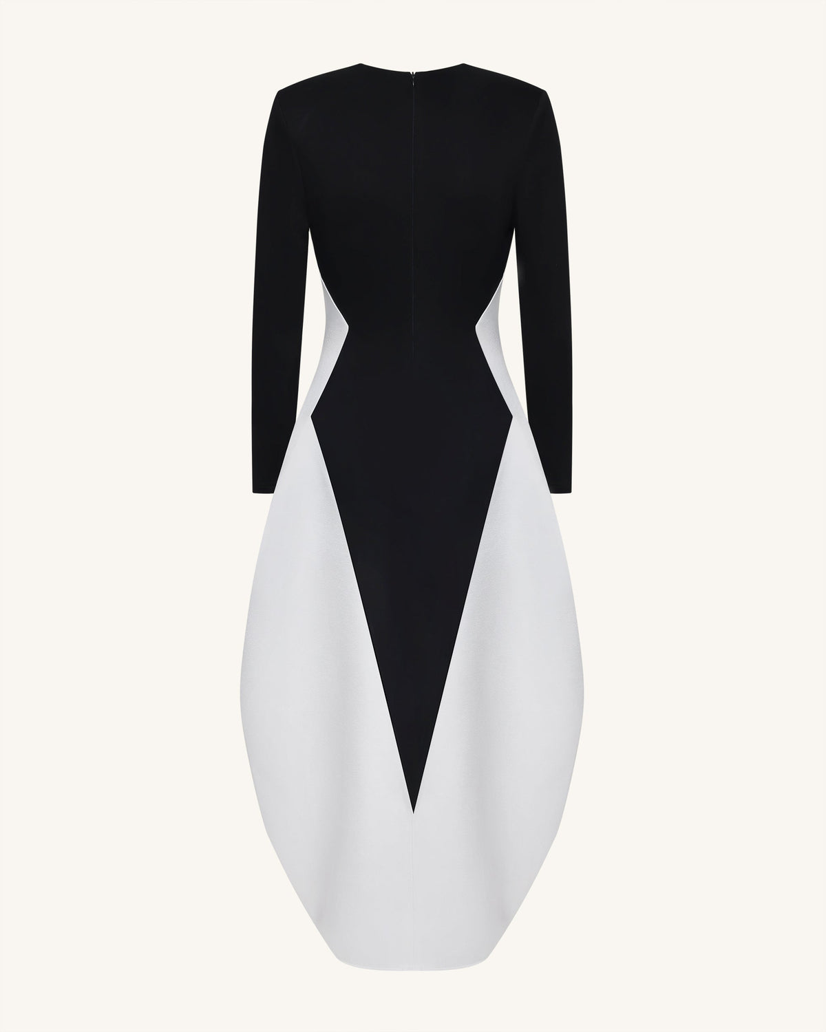 Monochrome Paneled Plunging V-Neck Long-Sleeve Maxi Dress - Black | JW PEI