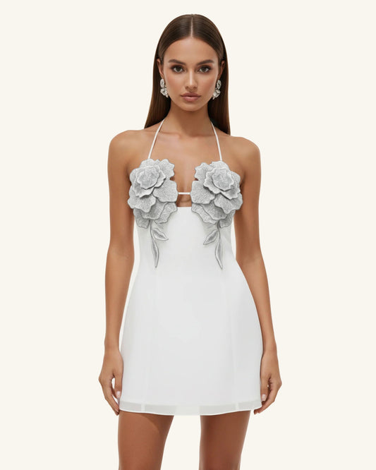 Flower Embroidered Mini Dress - White | JW PEI