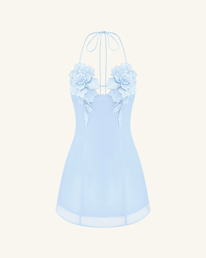 Flower Embroidered Mini Dress - Blue | JW PEI