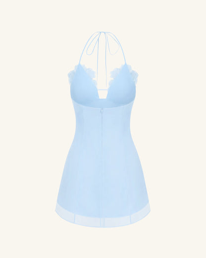 Flower Embroidered Mini Dress - Blue | JW PEI