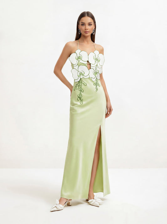 Orchid Embroidered Dress - Light Green/Ivory | JW PEI