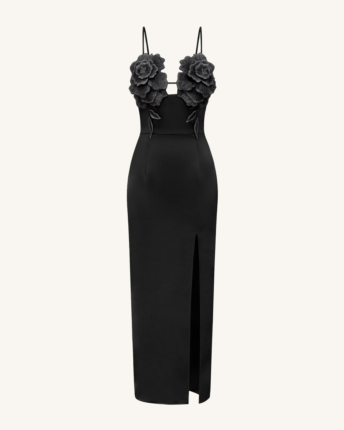 3D Floral Strappy Maxi Dress - Black | JW PEI