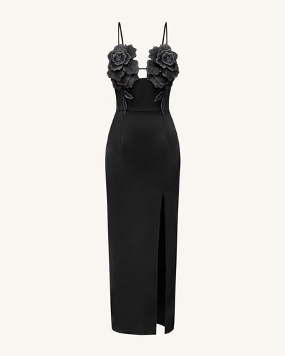 3D Floral Strappy Maxi Dress - Black | JW PEI