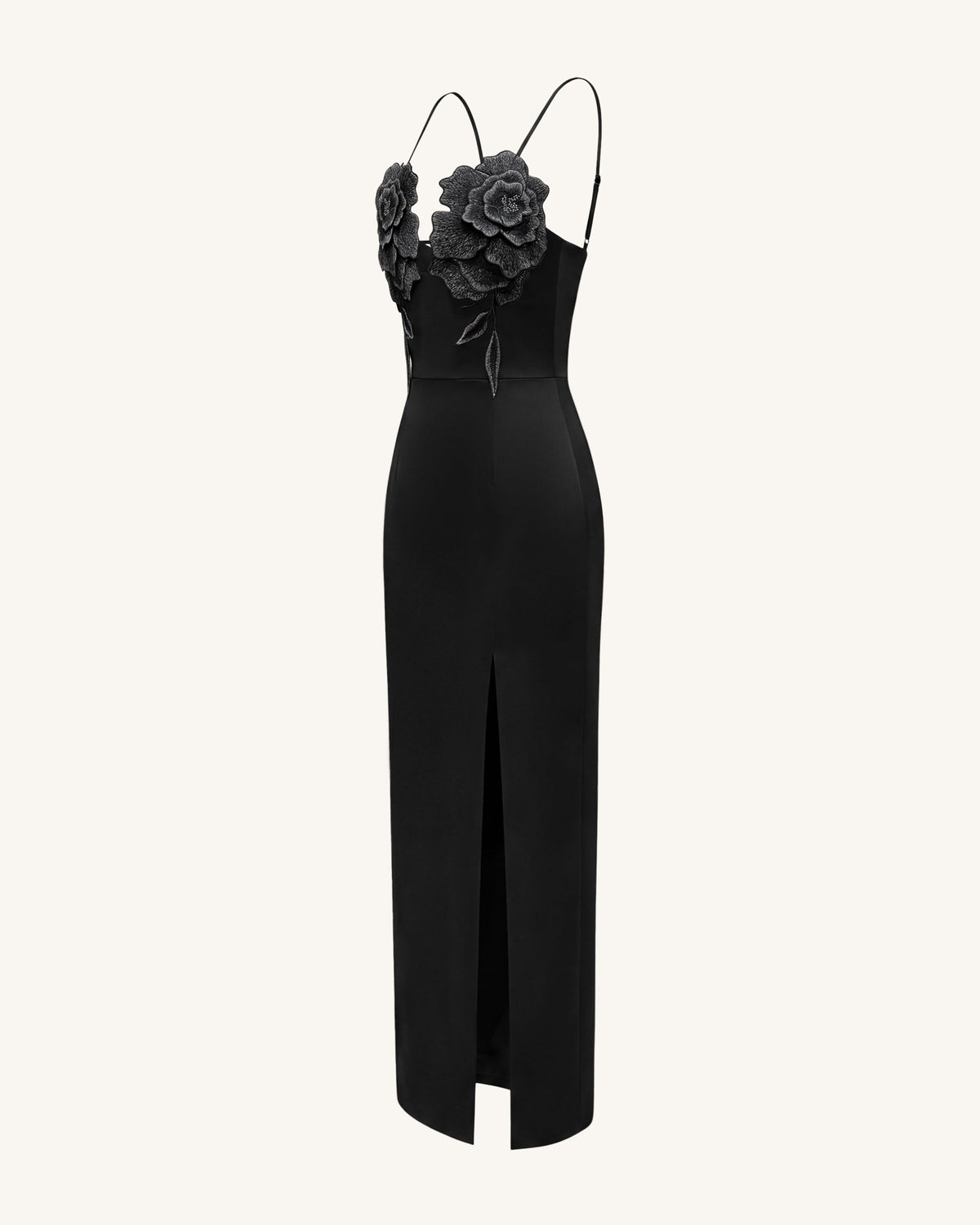 3D Floral Strappy Maxi Dress - Black | JW PEI