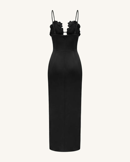 3D Floral Strappy Maxi Dress - Black | JW PEI