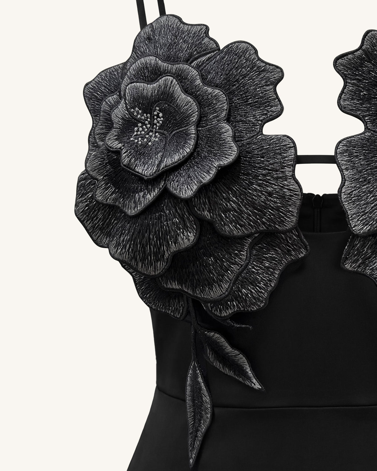 3D Floral Strappy Maxi Dress - Black | JW PEI
