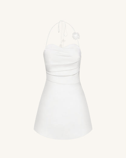 Floral Ruched Halter Mini Dress - White | JW PEI