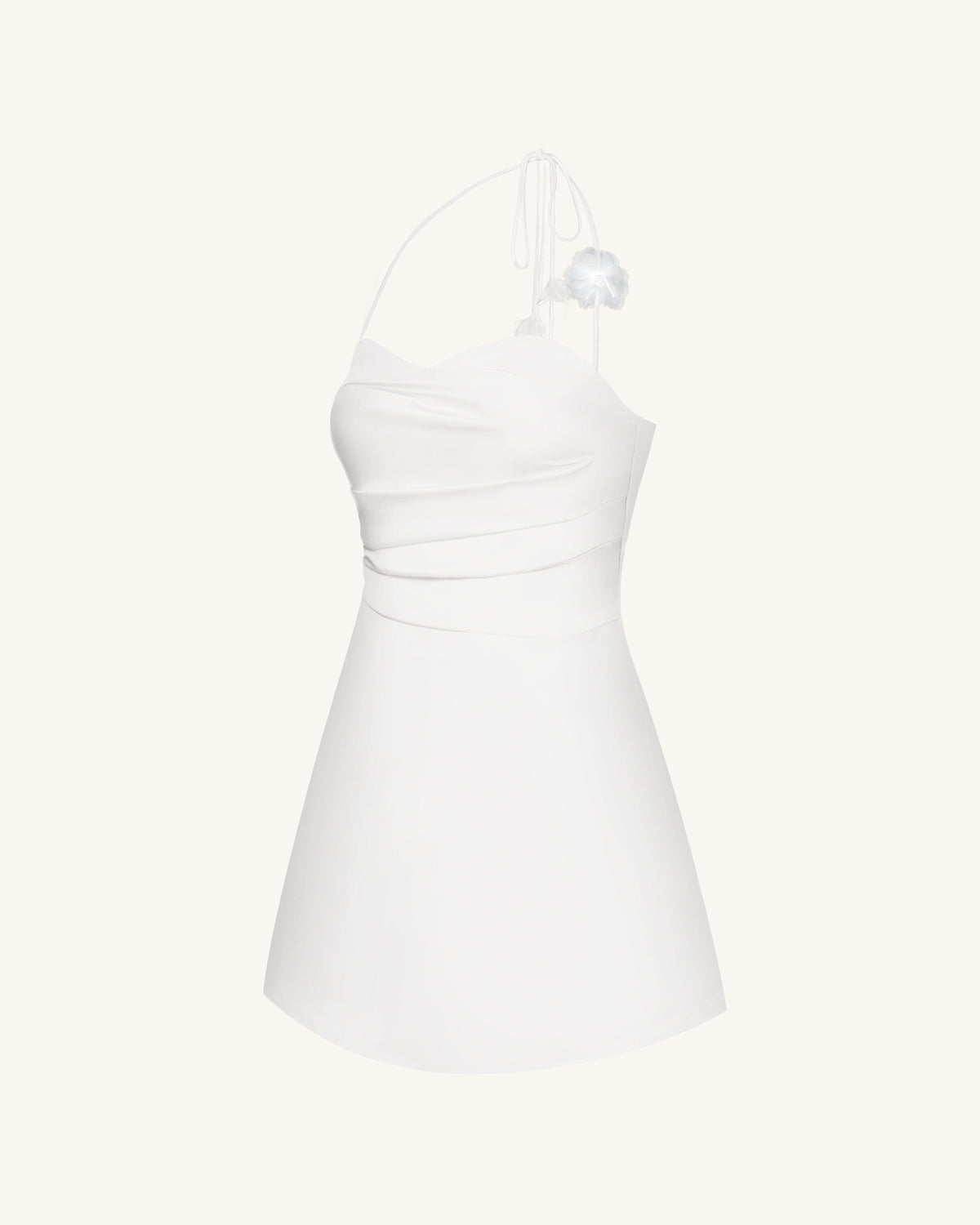 Floral Ruched Halter Mini Dress - White | JW PEI