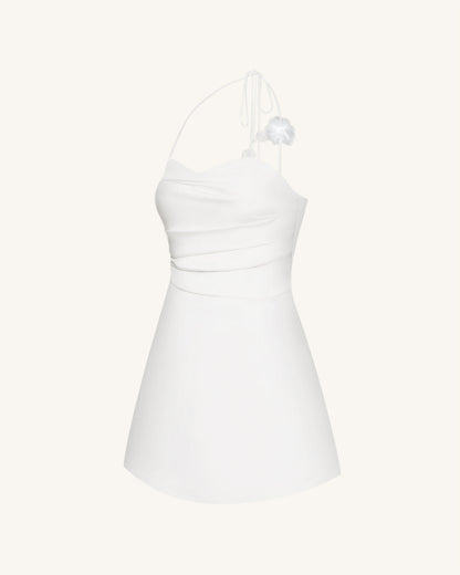 Floral Ruched Halter Mini Dress - White | JW PEI