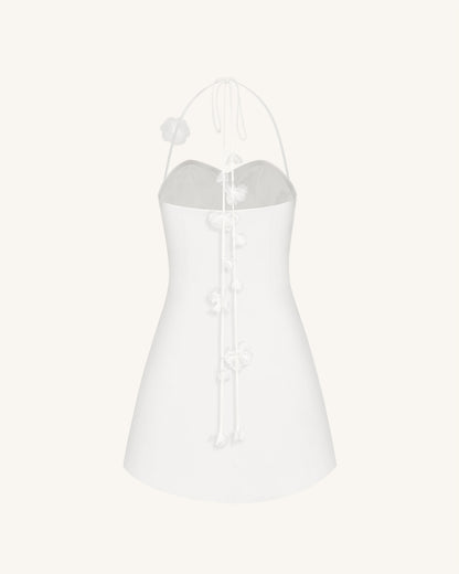Floral Ruched Halter Mini Dress - White | JW PEI