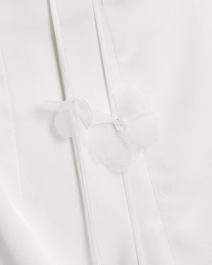 Satin Strappy Maxi Dress with Floral Streamers - White | JW PEI