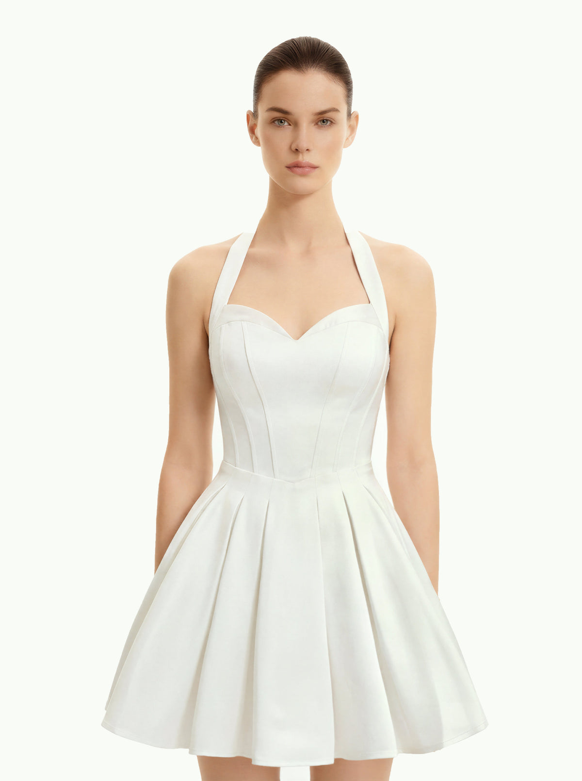 Pleated Bustier Halter Mini Dress - White | JW PEI