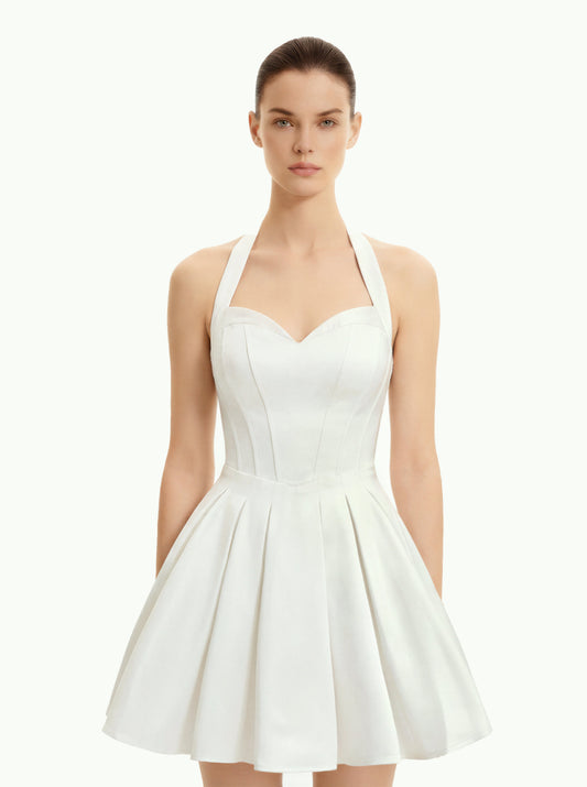 Pleated Bustier Halter Mini Dress - White | JW PEI
