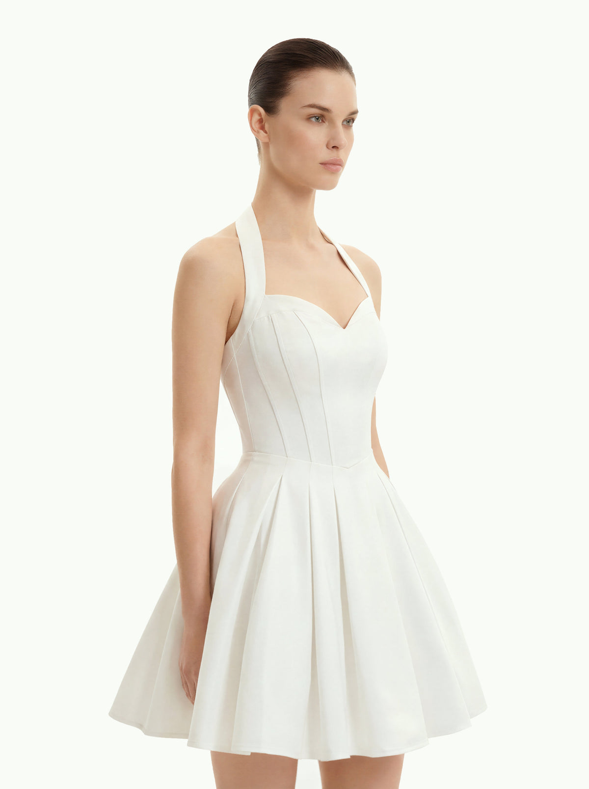 Pleated Bustier Halter Mini Dress - White | JW PEI