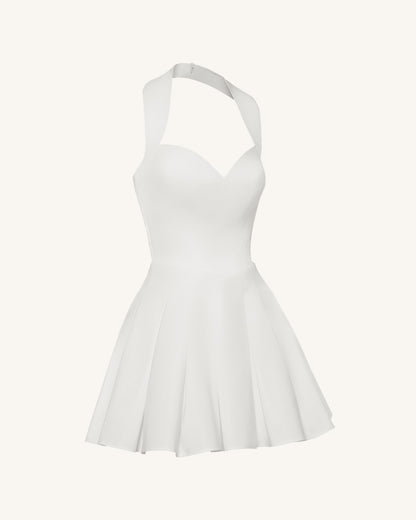 Pleated Bustier Halter Mini Dress - White | JW PEI