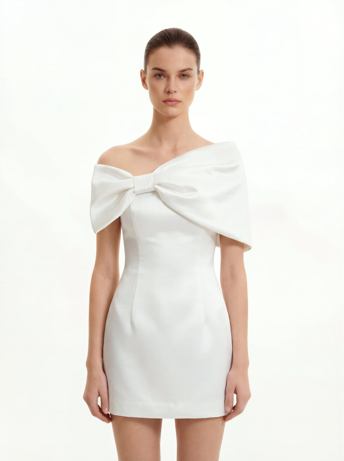 Satin Asymmetric Bow Mini Dress - White | JW PEI