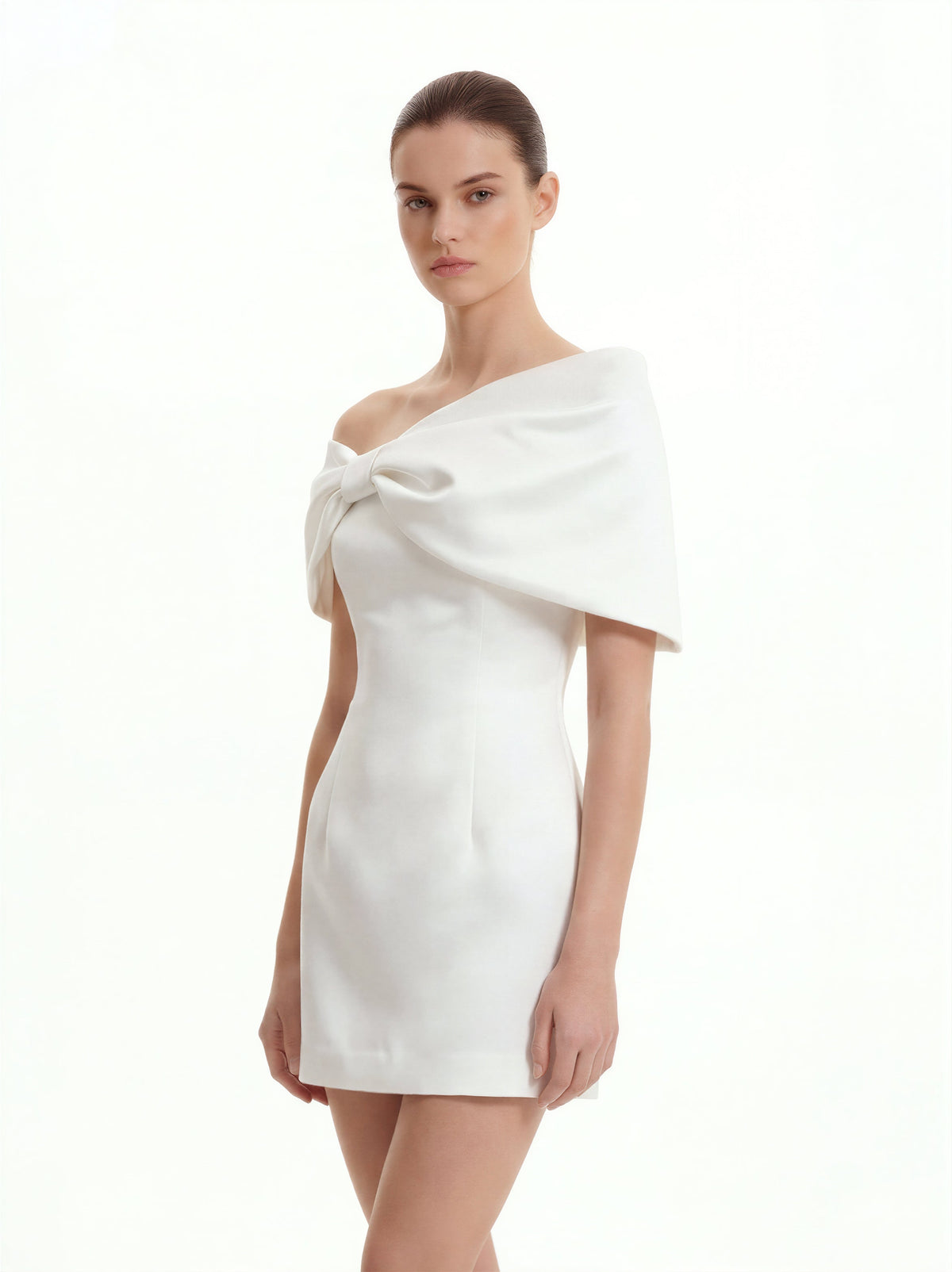 Satin Asymmetric Bow Mini Dress - White | JW PEI