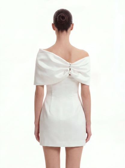 Satin Asymmetric Bow Mini Dress - White | JW PEI