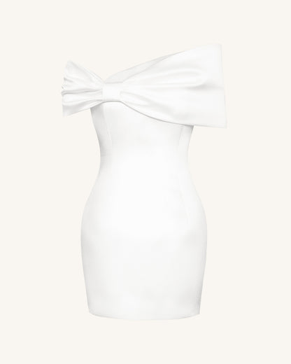 Satin Asymmetric Bow Mini Dress - White | JW PEI