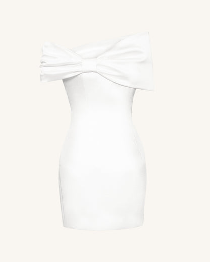 Satin Asymmetric Bow Mini Dress - White | JW PEI