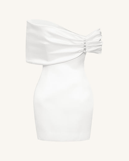 Satin Asymmetric Bow Mini Dress - White | JW PEI