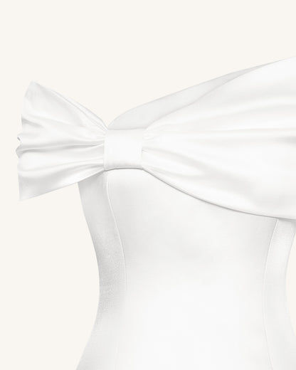 Satin Asymmetric Bow Mini Dress - White | JW PEI