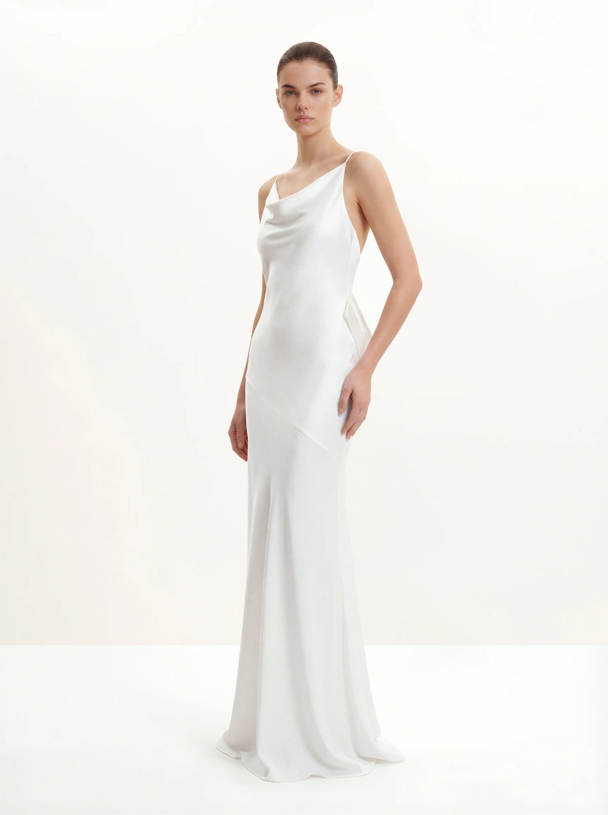 Satin Cowl-Neck Bow-Back Maxi Dress - White | JW PEI