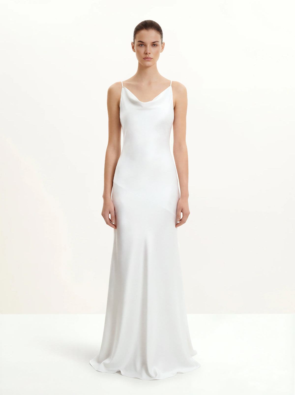 Satin Cowl-Neck Bow-Back Maxi Dress - White | JW PEI