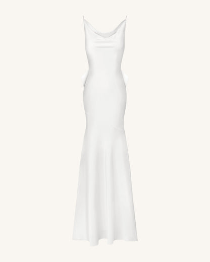 Satin Cowl-Neck Bow-Back Maxi Dress - White | JW PEI