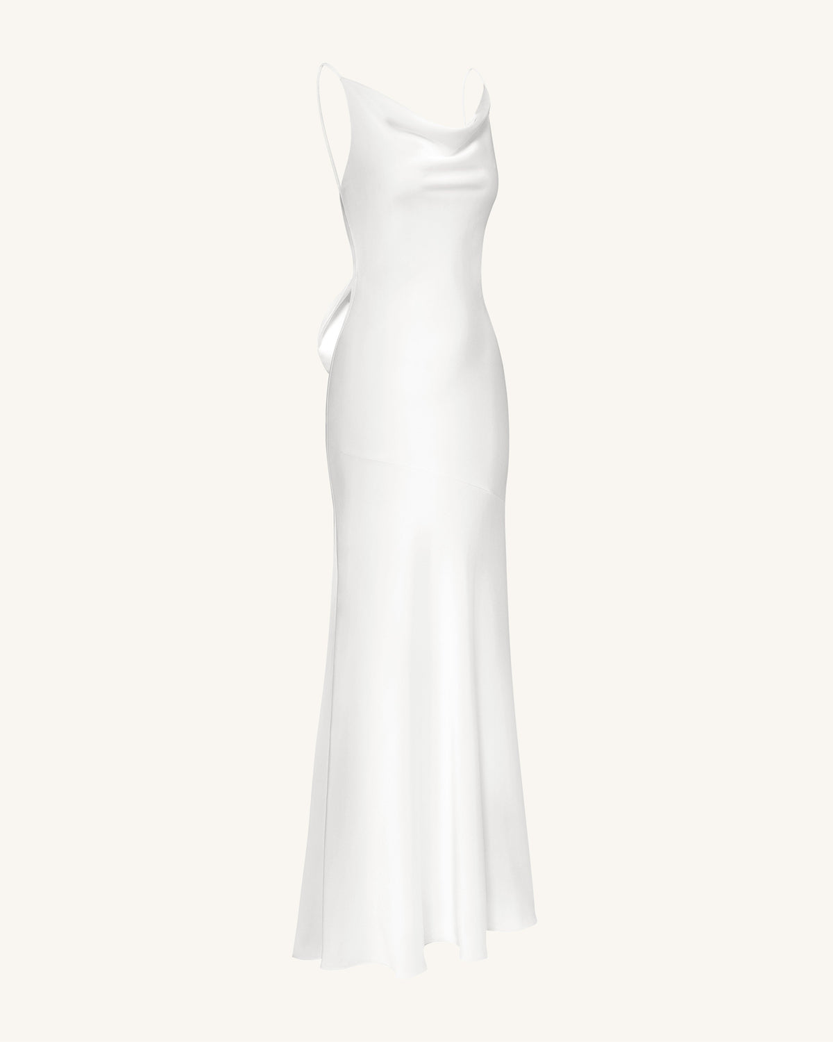 Satin Cowl-Neck Bow-Back Maxi Dress - White | JW PEI