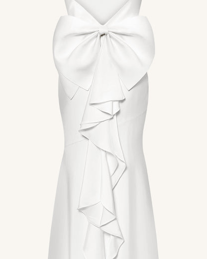 Satin Cowl-Neck Bow-Back Maxi Dress - White | JW PEI