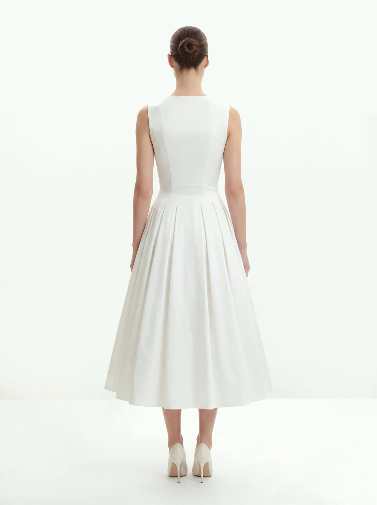 Front V-Neck Pleated Midi Dress - White | JW PEI