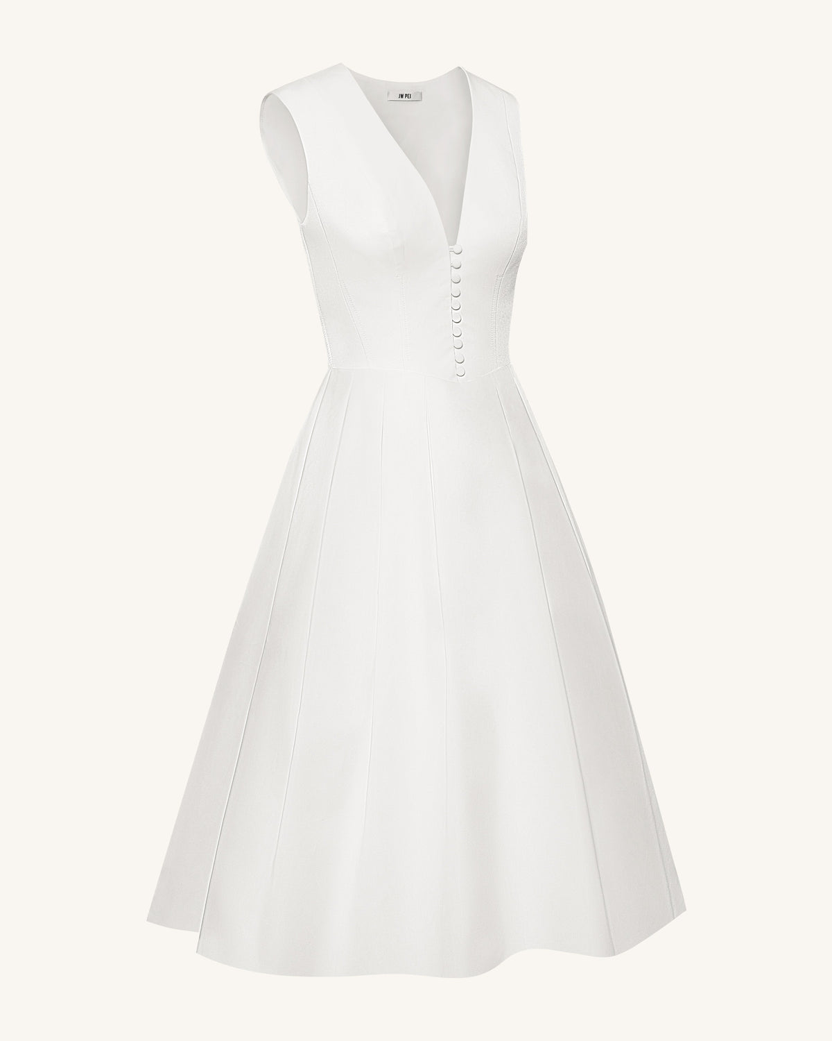 Front V-Neck Pleated Midi Dress - White | JW PEI