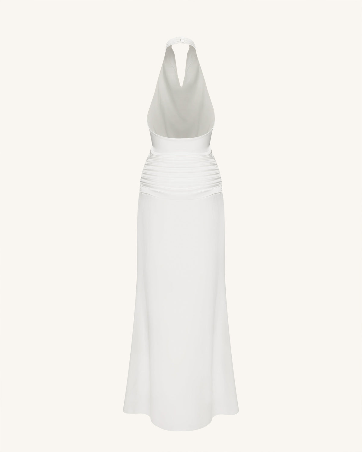 Satin Cowl Neck Ruched Maxi Gown - White | JW PEI