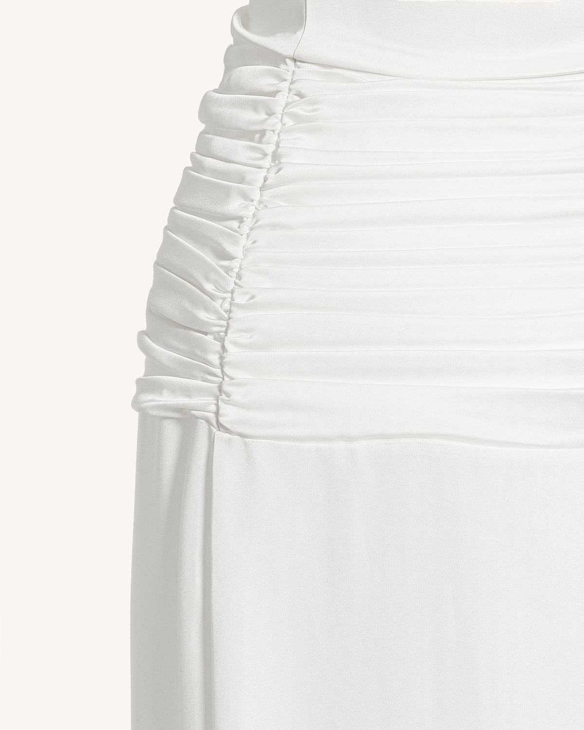 Satin Cowl Neck Ruched Maxi Gown - White | JW PEI
