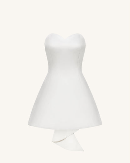 Satin Strapless Bow-Back Mini Dress - White | JW PEI
